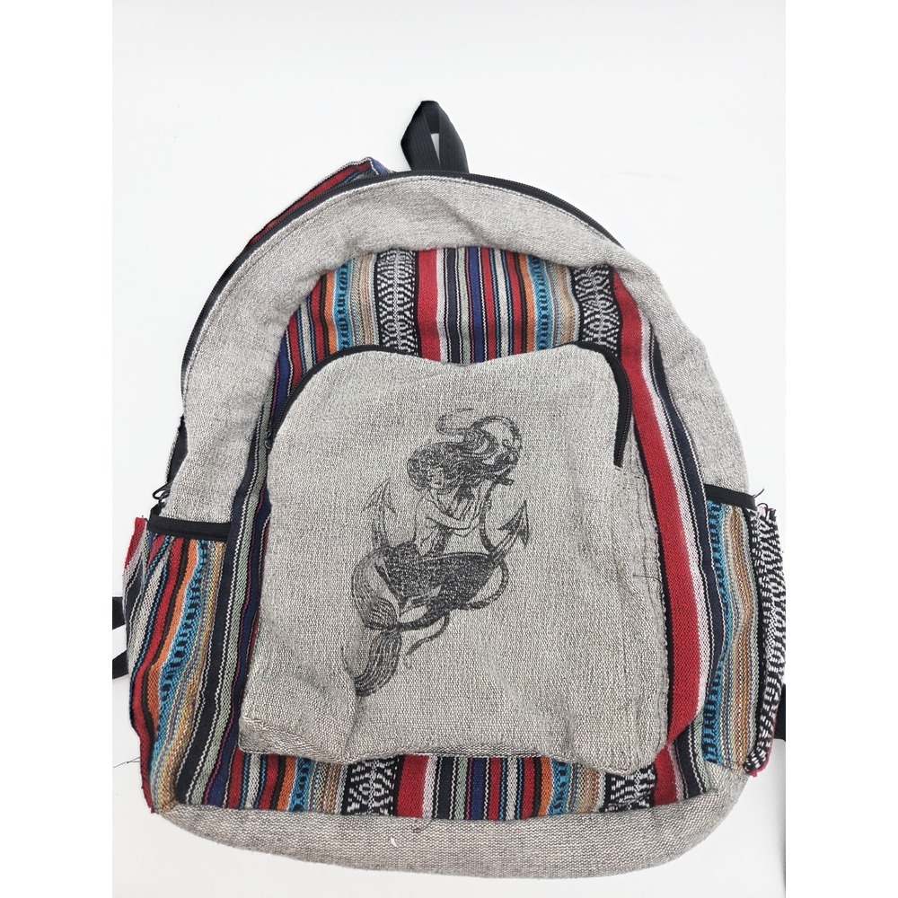 Hemp Backpack Travel Hippie Hemp School Bag Mermaid Boho Aztec Tribal 15"